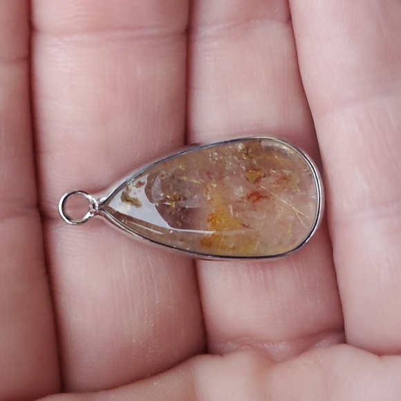 New Natural Rutilated Quartz Teardrop Silver Pendant. - Picture 7 of 16